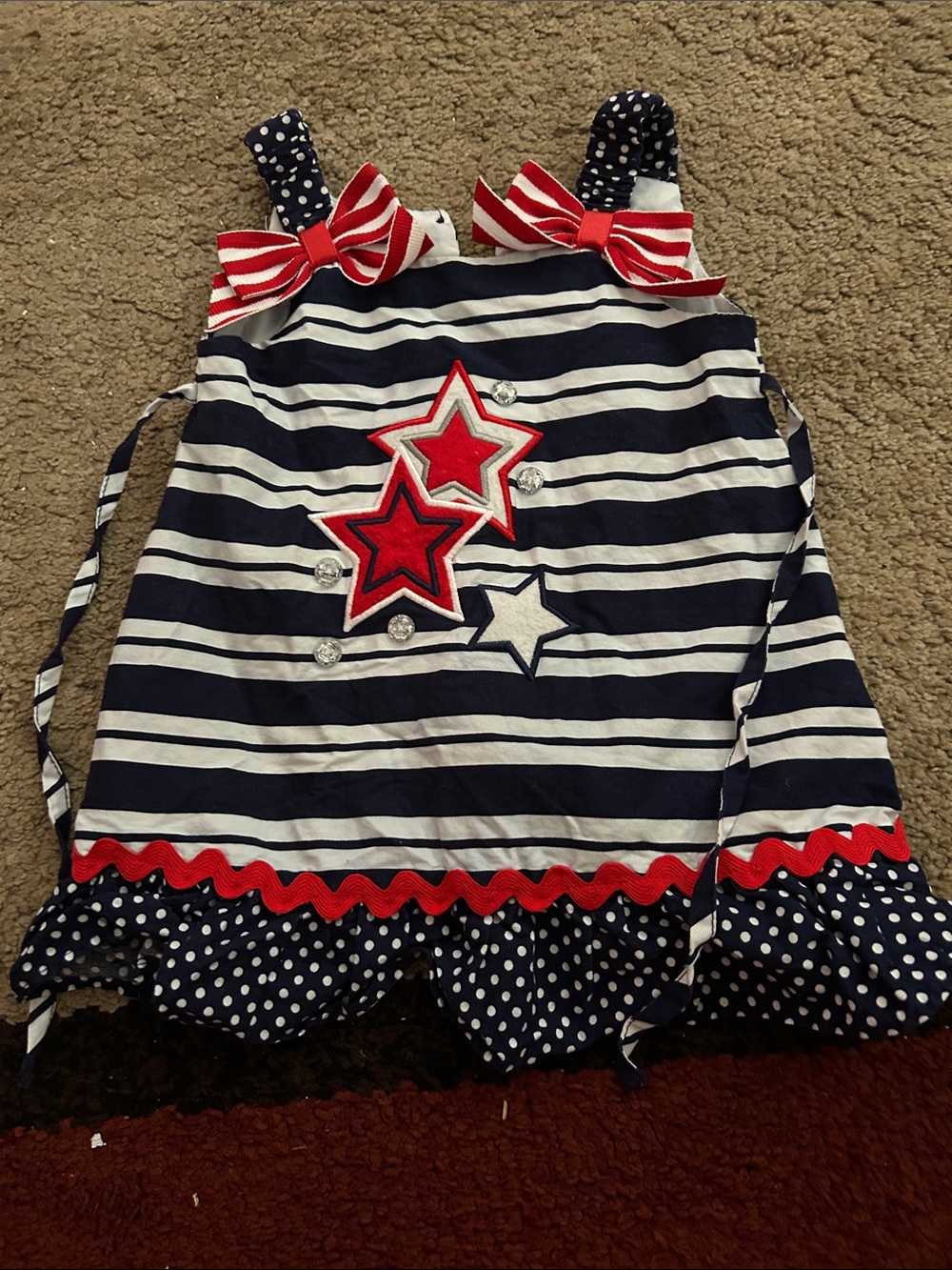 Young Land Navy & White Striped Girls Sundress with Red Stars